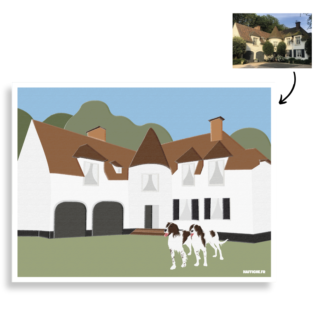 Affiche Illustration Personnalisée Maison 🏡 - IMPRIMÉE (A3, A4, A5)