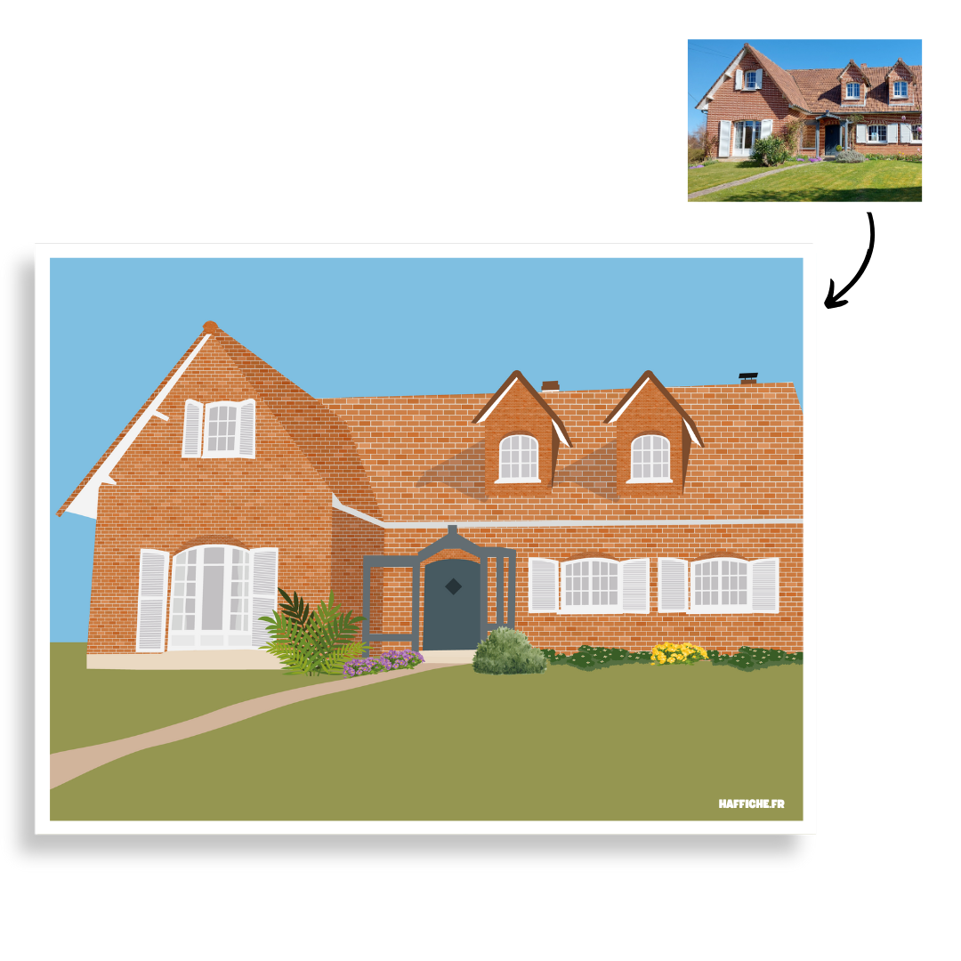 Affiche Illustration Personnalisée Maison 🏡 - IMPRIMÉE (A3, A4, A5)