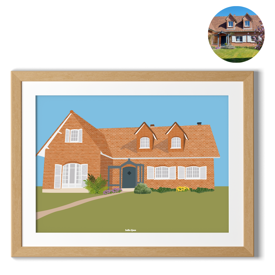 Affiche illustration maison personnalisée
